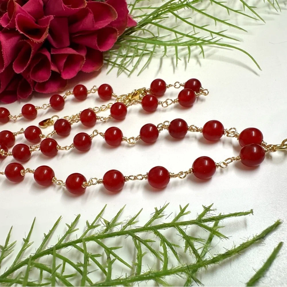 NEW⚜️Red Jade & Freshwater Pearl Handmade Necklace